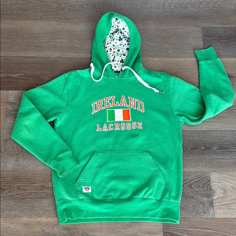 Lacrosse Unlimited Green Embroidered Ireland Flag Hoodie with Clover Lining M